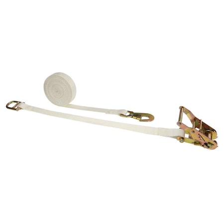 Us Cargo Control 1" x 16' White Tent Ratchet Strap with Flat Snap Hook & Double D-Ring 2616DDRFSH-WHT